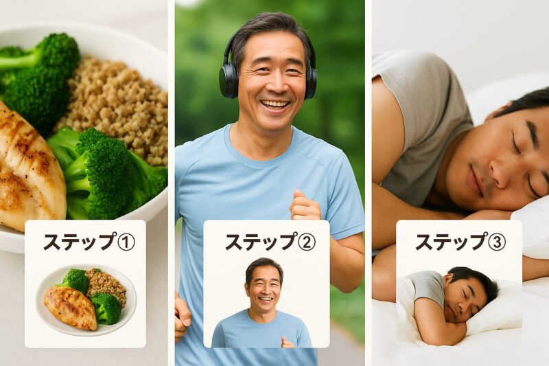 3ステップ（食事・運動・睡眠）のイメージ画像
